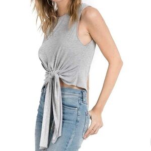 ASTR The Label knotted tie waist crop tank top, size S.